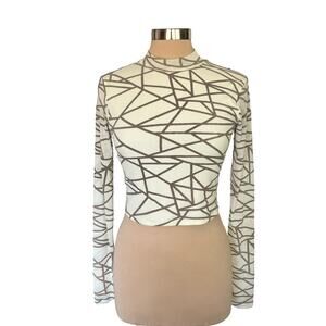 The Vintage Shop Flocked Mesh Top Mock Neck Long Sleeves Size M Sheer Mesh